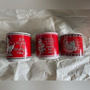 VTG Set of 3 Russ Red Dalmatian and Cat Valentines Themed Mugs
